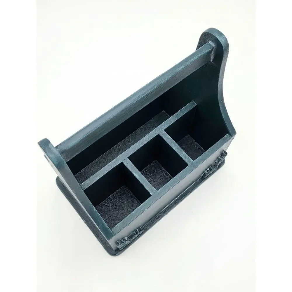 Rustic Teal Wooden Organizer Caddy – Multi‑Slot Desk Storage